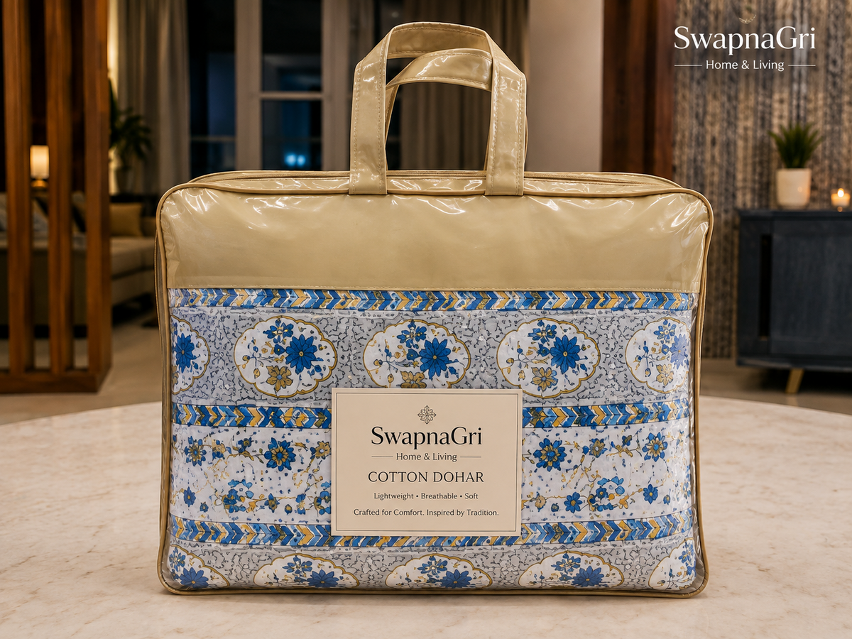 SwapnaGri blue floral cotton dohar packaging bag