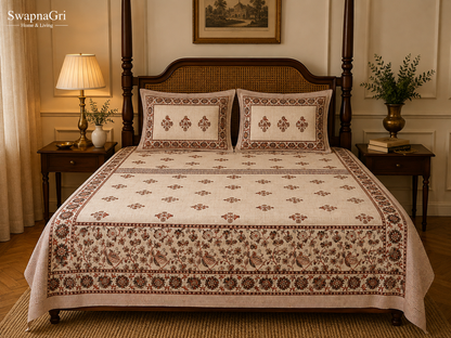 Rust & Brown Floral Cotton Bedsheet
