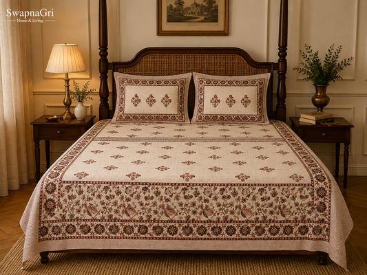 Rust & Brown Floral Cotton Bedsheet