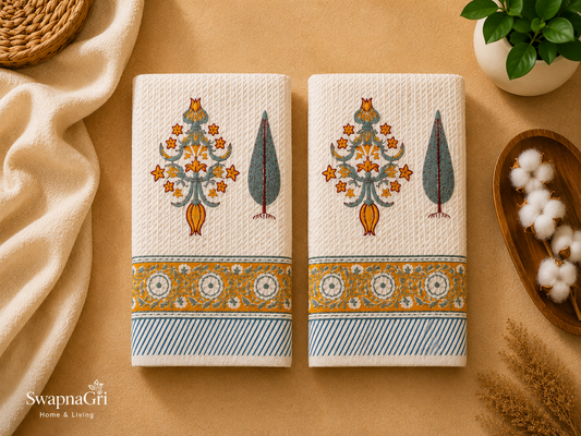 Saffron Royale towel set lifestyle view