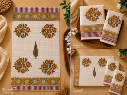 Marigold Meadow – Hand Block Printed Waffle Towel Set
