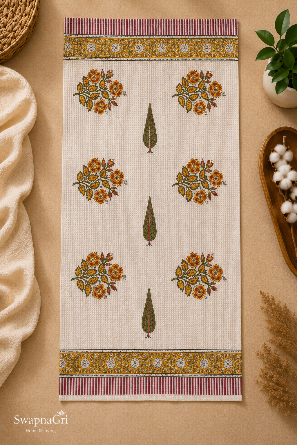 Marigold Meadow floral waffle towel set by SwapnaGri