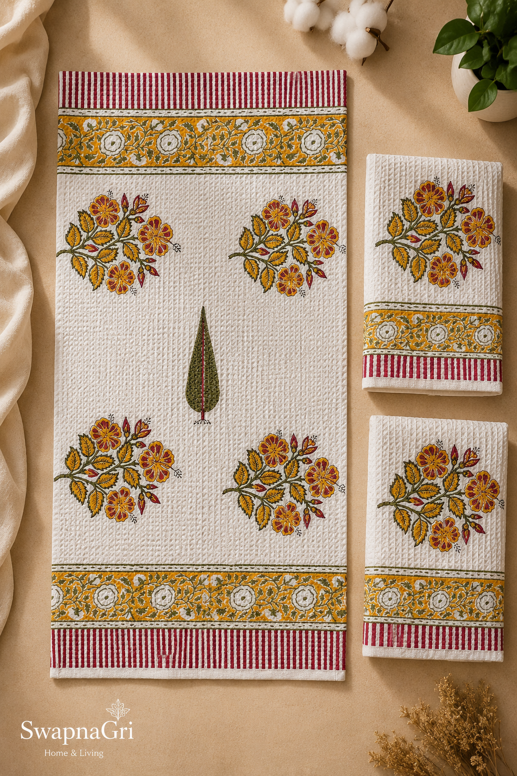 Marigold Meadow hand towels by SwapnaGri