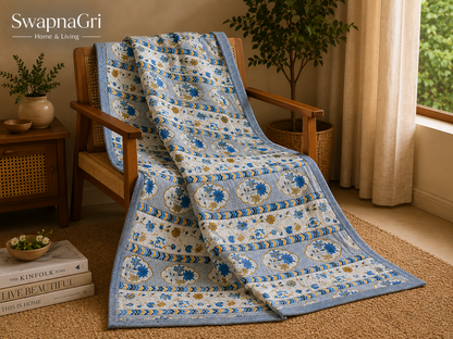 SwapnaGri blue floral cotton dohar lounge chair styling