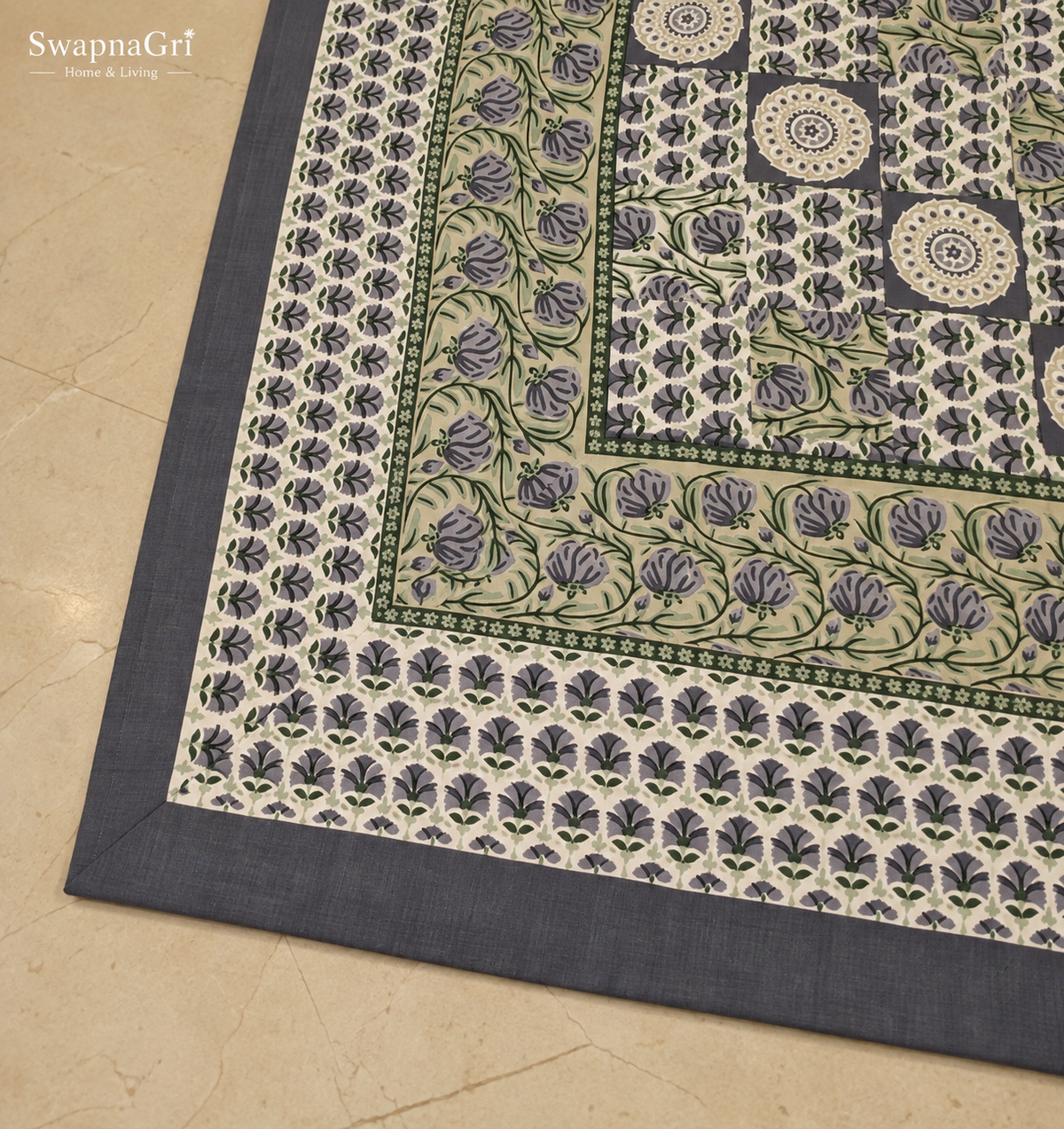 SwapnaGri Charcoal Green Floral Cotton King-Size Bedsheet matching pillow covers