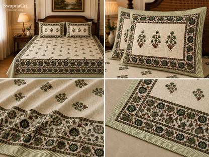 SwapnaGri green floral cotton bedsheet lifestyle bedroom image