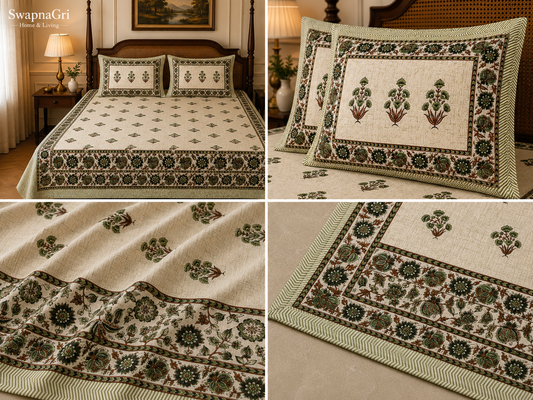 SwapnaGri green floral cotton bedsheet lifestyle bedroom image