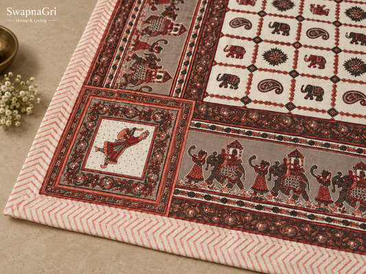 Rust and brown elephant pattern bedsheet pillow cover detail
