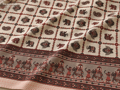 Rust and brown elephant pattern cotton fabric and border detail