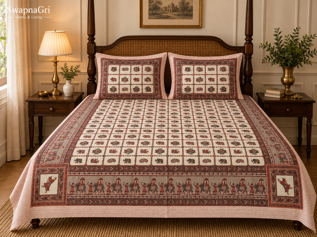 Rust and brown elephant pattern matching pillow covers