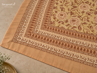 Close-up of SwapnaGri Warm Beige Brown Floral cotton bedsheet print and fabric